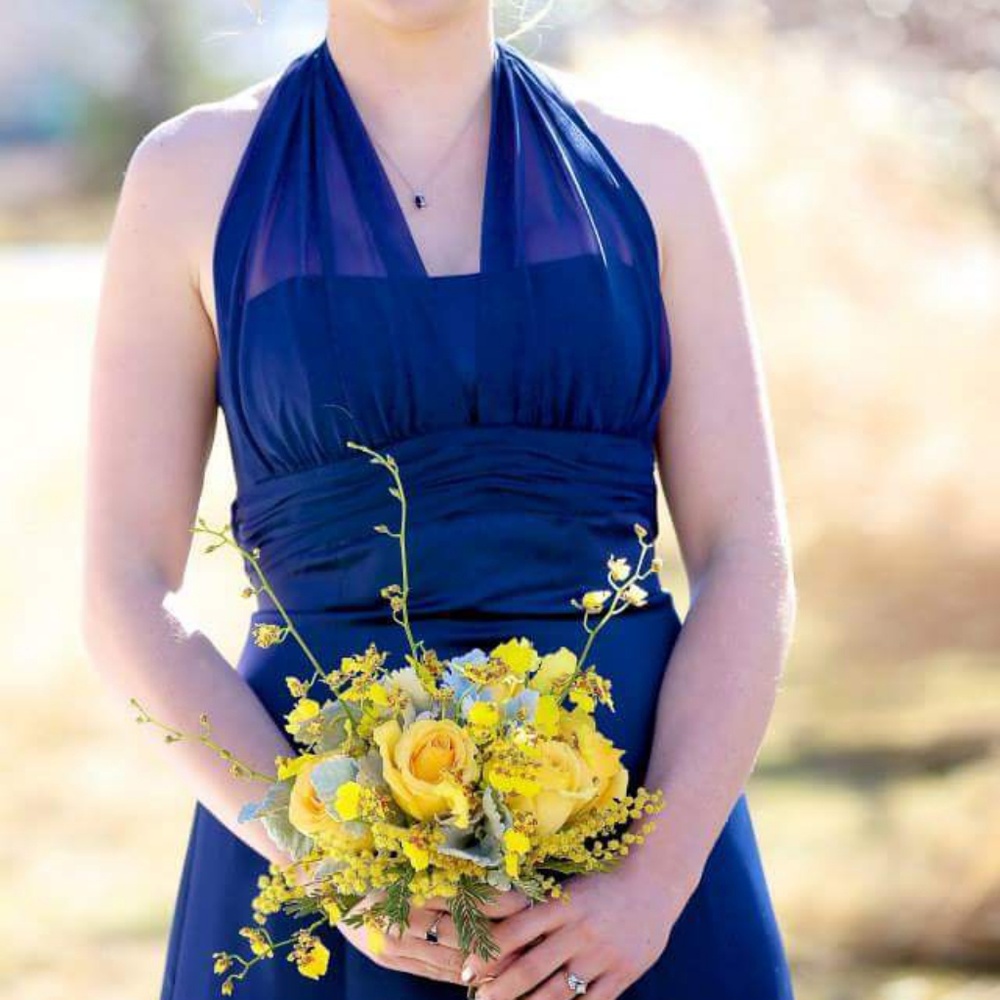 Navy full length bridesmaid dress